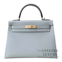 Hermes Kelly 28 Handbag 4Z Gris Mouette And R2 Blue Agate Epsom GHW