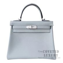 Hermes Kelly 28 Handbag 4Z Gris Mouette And R2 Blue Agate Epsom SHW