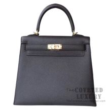 Hermes Kelly 28 Handbag 89 Noir Epsom GHW