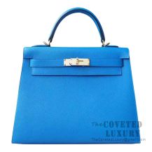 Hermes Kelly 28 Handbag B3 Blue Zanzibar Epsom GHW