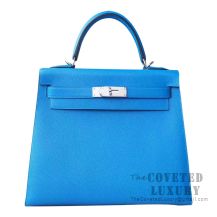 Hermes Kelly 28 Handbag B3 Blue Zanzibar Epsom SHW