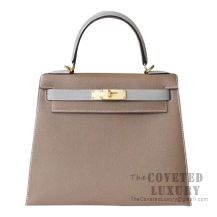 Hermes Kelly 28 Handbag CC18 Etoupe And 4Z Gris Mouette Epsom GHW