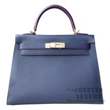 Hermes Kelly 28 Handbag CC76 Blue Indigo Epsom GHW