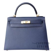 Hermes Kelly 28 Handbag M3 Blue Encre Epsom GHW