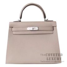 Hermes Kelly 28 Handbag M8 Gris Asphalt Epsom SHW