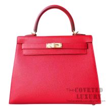 Hermes Kelly 28 Handbag Q5 Rouge Casaque Epsom GHW