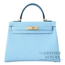 Hermes Kelly 28 Handbag U2 Blue Zephyr Epsom GHW