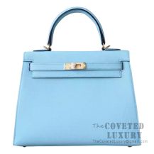 Hermes Kelly 28 Handbag U2 Blue Zephyr Epsom SHW