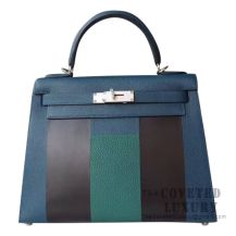 Kellygraphie Hermes Kelly 28 Handbag Letter H Sellier Vert Cypres Epsom And Bleu Obscuer Sombrero And Malachite Clemece And Blue Encre Epsom SHW