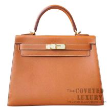 Hermes Kelly 28 Handbag CC37 Gold Evercolor GHW