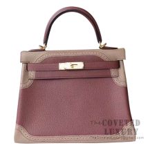 Hermes Kelly 28 Handbag CC55 Rouge H And CC18 Etoupe Togo And Swift Ghillies GHW