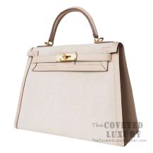 Hermes Kelly 28 Handbag 1C Poussiere Swift And Canvas GHW