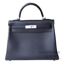 Hermes Kelly 28 Handbag 89 Noir Swift SHW