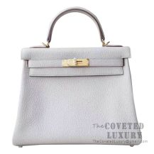 Hermes Kelly 28 Handbag CC80 Pearl Grey Clemence GHW