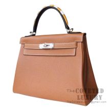 Hermes Kelly 28 Handbag Ck37 Gold Togo And Bee Handle SHW