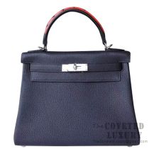 Hermes Kelly 28 Handbag 2Z Bieu Nuit Togo And Shark Handle SHW