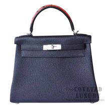 Hermes Kelly 28 Handbag 89 Noir Togo And Shark Handle SHW