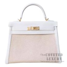 Hermes Kelly 28 Handbag 01 Blanc Togo And Canvas GHW