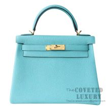 Hermes Kelly 28 Handbag 3P Blue Atoll Togo GHW