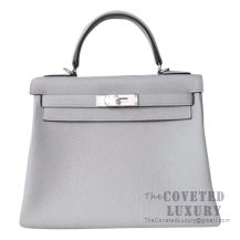 Hermes Kelly 28 Handbag 4Z Gris Mouette Togo SHW