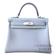 Hermes Kelly 28 Handbag 4Z Gris Mouette And R2 Blue Agate Togo SHW