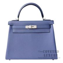 Hermes Kelly 28 Handbag 7E Blue Brighton And 4Z Gris Mouette Togo SHW