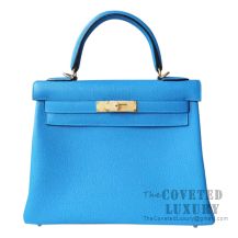 Hermes Kelly 28 Handbag B3 Blue Zanzibar Togo GHW