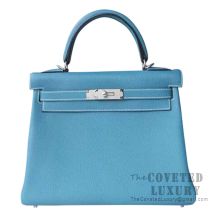 Hermes Kelly 28 Handbag CC75 Blue Jean Togo SHW