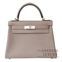 Hermes Kelly 28 Handbag M8 Gris Asphalt Togo SHW