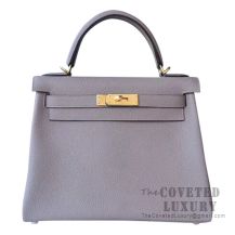 Hermes Kelly 28 Handbag M8 Gris Asphalt And 9D Ambre Togo GHW