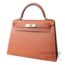 Hermes Kelly 28 Handbag CC34 Fauve Barenia Natural GHW