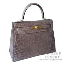 Hermes Kelly 28 Bag CC81 Gris Tourterelle Shiny Niloticus GHW