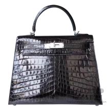 Hermes Kelly 28 Bag 89 Noir Shiny Niloticus GHW