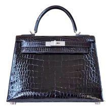 Hermes Kelly 28 Bag 89 Noir Shiny Niloticus SHW