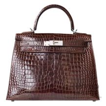 Hermes Kelly 28 Bag CC31 Miel Shiny Porosus Croc SHW