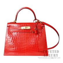 Hermes Kelly 28 Bag D5 Geranium Shiny Niloticus GHW