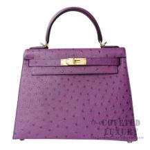 Hermes Kelly 28 Bag 5L Ultraviolet Ostrich GHW