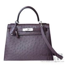 Hermes Kelly 28 Bag CC47 Chocolate Ostrich SHW