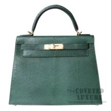 Hermes Kelly 28 Bag CK67 Vert Fonce Lizard GHW