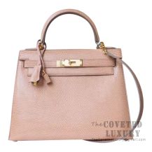 Hermes Kelly 28 Bag CC17 Ficelle Lizard GHW