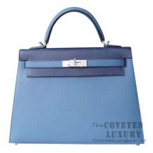 Hermes Kelly 32 Bag R2 Blue Agate And CC73 Blue Saphirand And CC73 Blue Saphir And M3 Blue Encre Epsom SHW