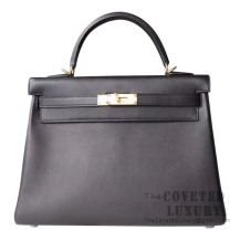 Hermes Kelly 32 Bag 89 Noir And CK93 Orange Swift GHW