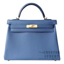 Hermes Kelly 32 Bag 7R Blue Azur Togo GHW