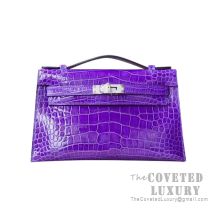 Hermes Mini Kelly I Bag 5L Ultraviolet Shiny Alligator SHW