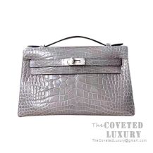 Hermes Mini Kelly I Bag 8M Gris Paris Shiny Alligator SHW