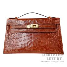 Hermes Mini Kelly I Bag CC31 Mieel Shiny Alligator GHW