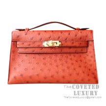 Hermes Mini Kelly I Bag CC36 Brique Ostrich GHW