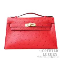 Hermes Mini Kelly I Bag CC53 Rouge Vif Ostrich GHW