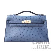 Hermes Mini Kelly I Bag N7 Blue Tempete Ostrich GHW