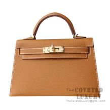 Hermes Mini Kelly II Bag CK37 Gold Epsom GHW